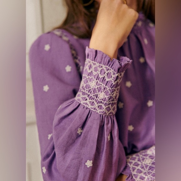 Sezane MILANO BLOUSE in Lavender Embroidered Size EU Fr 38 US 6 - Picture 4 of 12